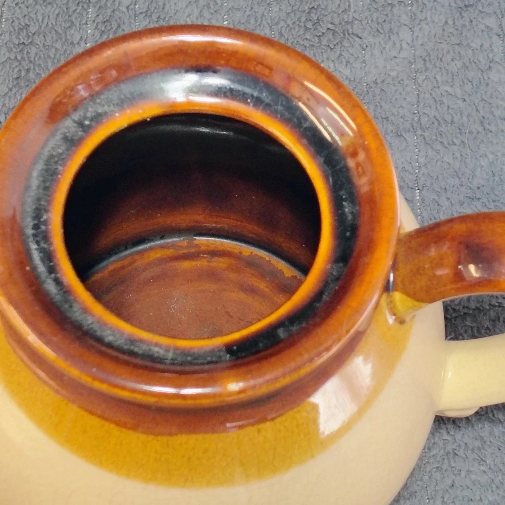 Vintage Tri-Color Glazed Stoneware Ceramic Teapot Brown Tan Rustic Farmhouse‎